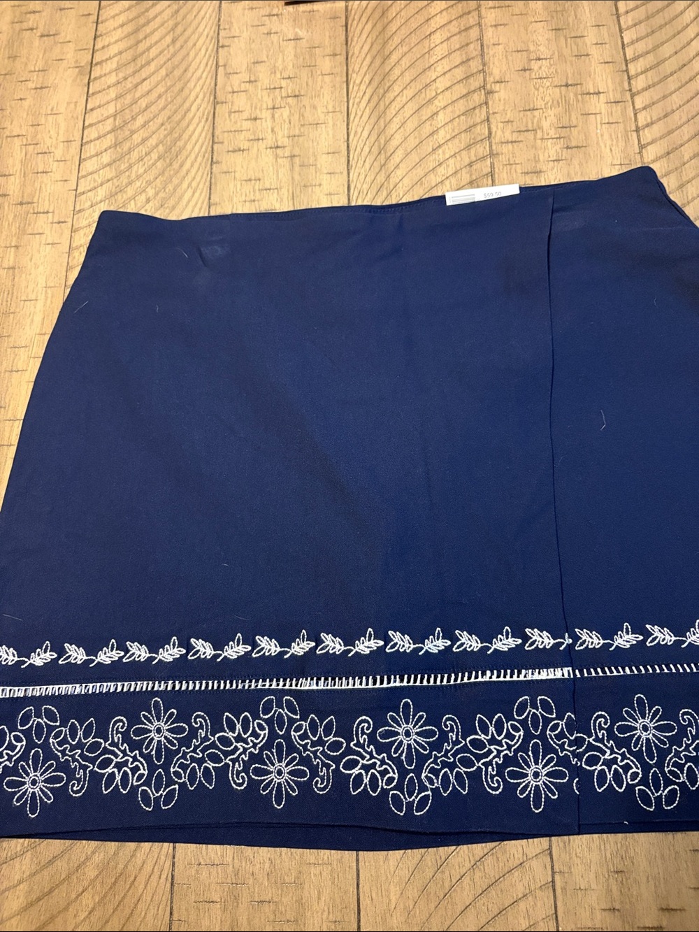 crown & ivy Navy Mini Skirt with White Embroidered Hem